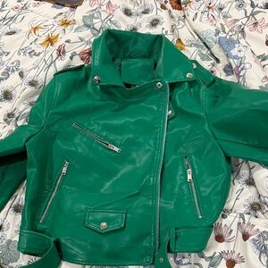 Kids Green Faux Leather Jacket